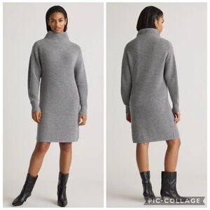 Quince Merino Wool Relaxed Turtleneck Sweater Dress Heather Gray L